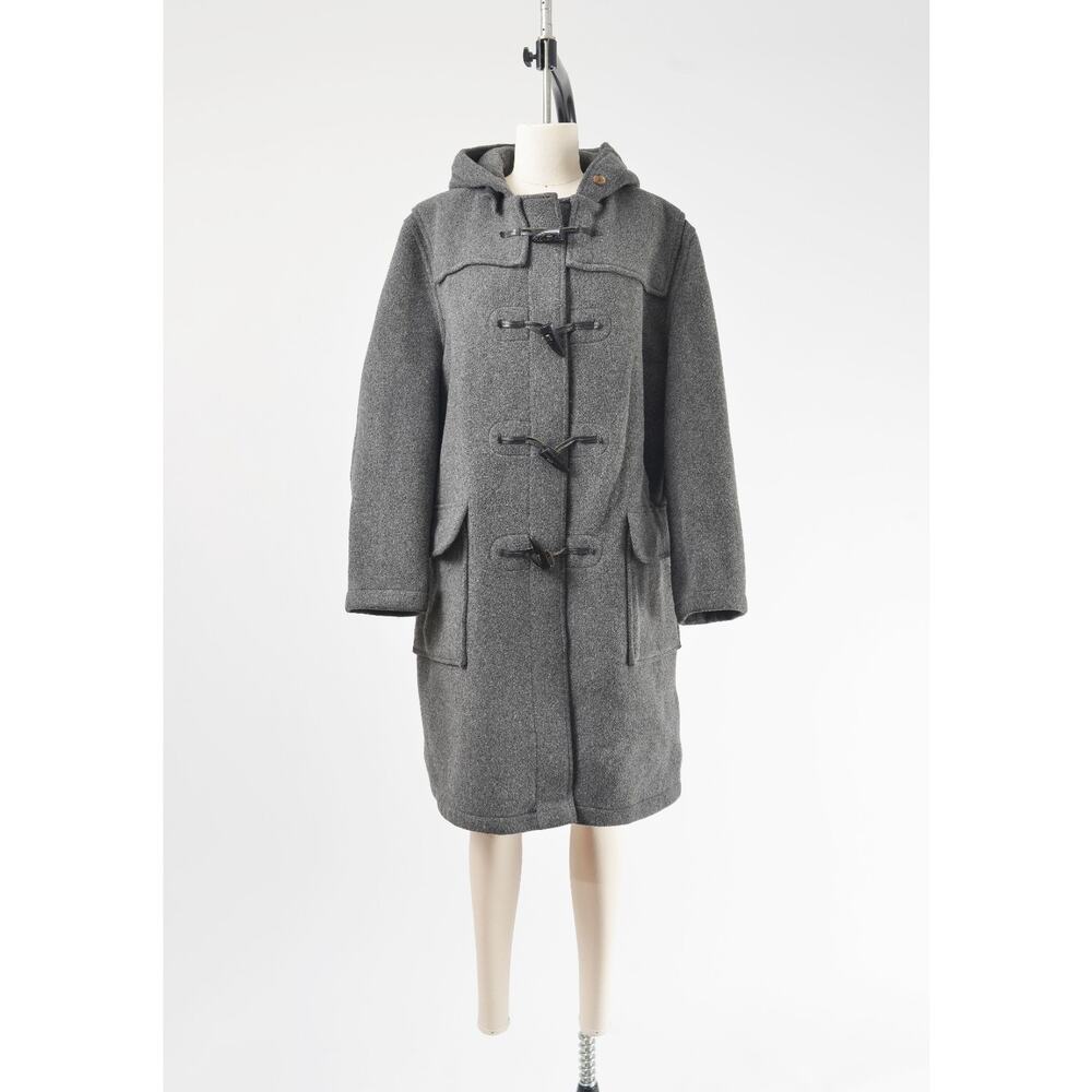 Gloverall Duffle Coat Women's Gray Wool Toggle Hooded Made in England L XL